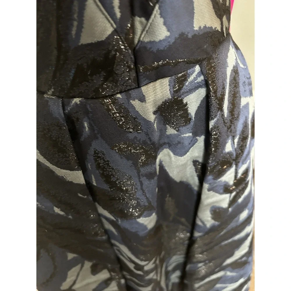 NWT Eva Franco Brocade Dress Navy Floral Multi Tone Size 4 Fit‎ & Flare $198